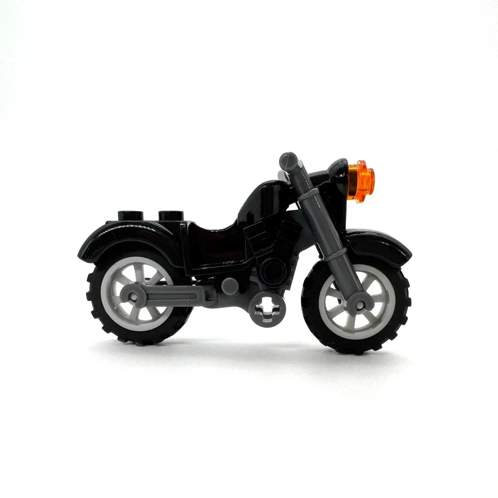 Lego Black Motorcycle Minifigure Scale Grey Chassis Vintage Town City Vehicle